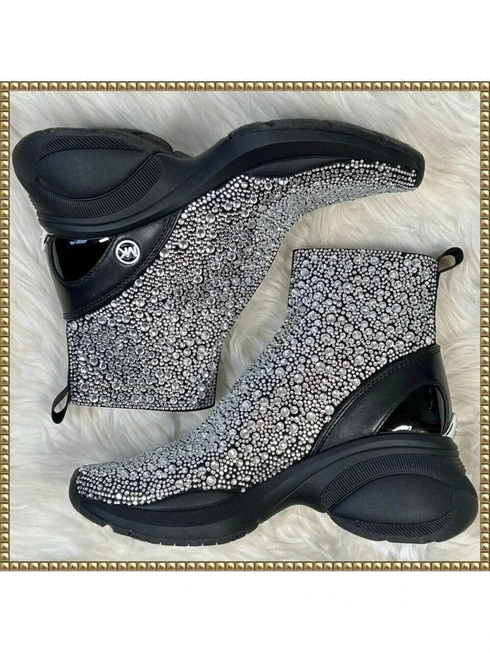Michael Kors Black Silver Knit Booties Size 6